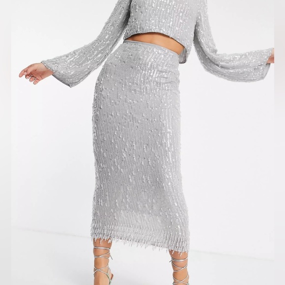 NEW ASOS EDITION Sequin and Crystal Fringe Skirt Size 4 - Picture 2 of 10